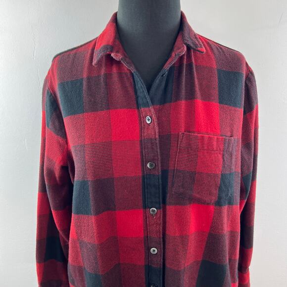 MADEWELL Flannel Oversized Plaid Ex-Boyfriend Shirt Side Button Pockets Size S - Picture 2 of 12